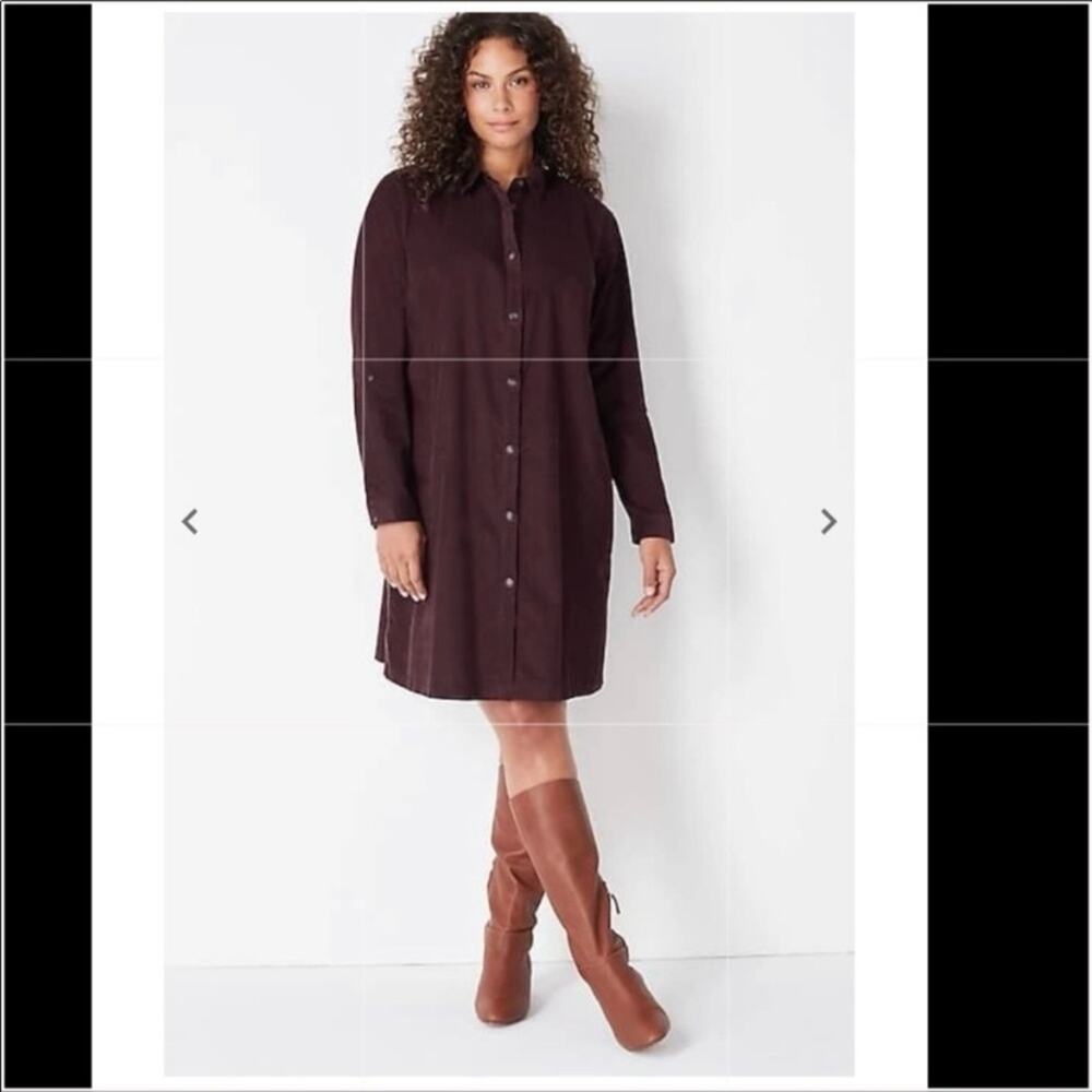 J.Jill Brown Corduroy Button Front Tunic Dress Sz.L